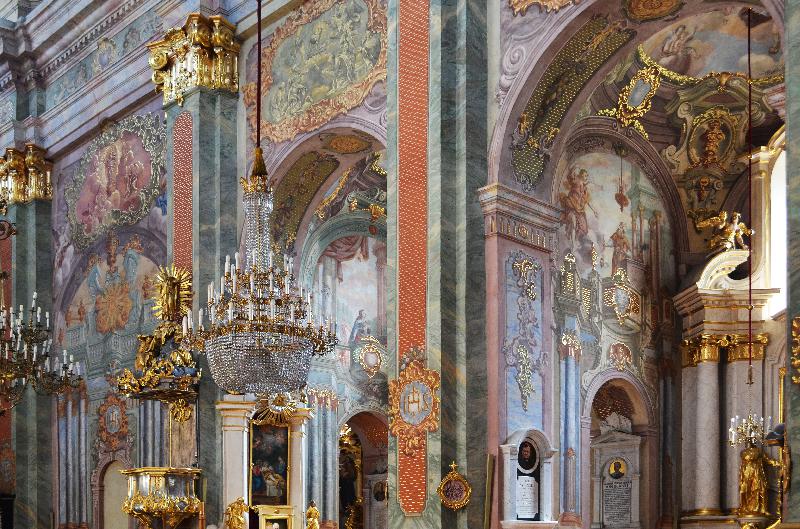 Lublin cathedral,Lublin cathedral inside,Catholic church,St. John the Baptist cathedral,Lublin baroque church with wall paintings,Sanctuary of the weeping madonna Lublin